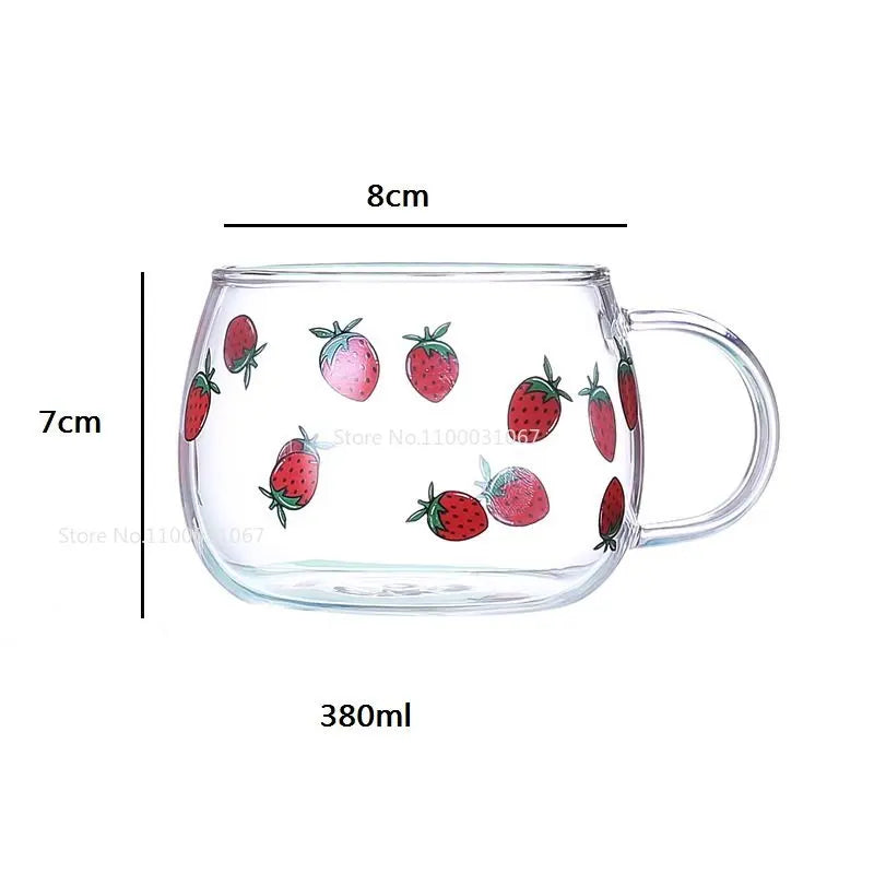 DecorBites™ Cute Letter Glass Mug, 380ml: Strawberry Tea Coffee Cup, Breakfast Milk Drinkware