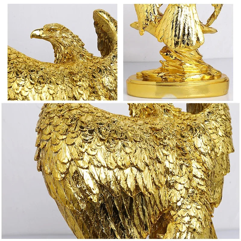 DecorBites™ Golden Eagle Wings Spread Resin Statue Home & Office Decor Art Craft