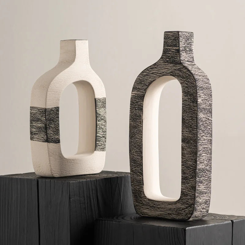 Florero de cerámica DecorBites™ con rayas geométricas para decoración del hogar y arreglos florales