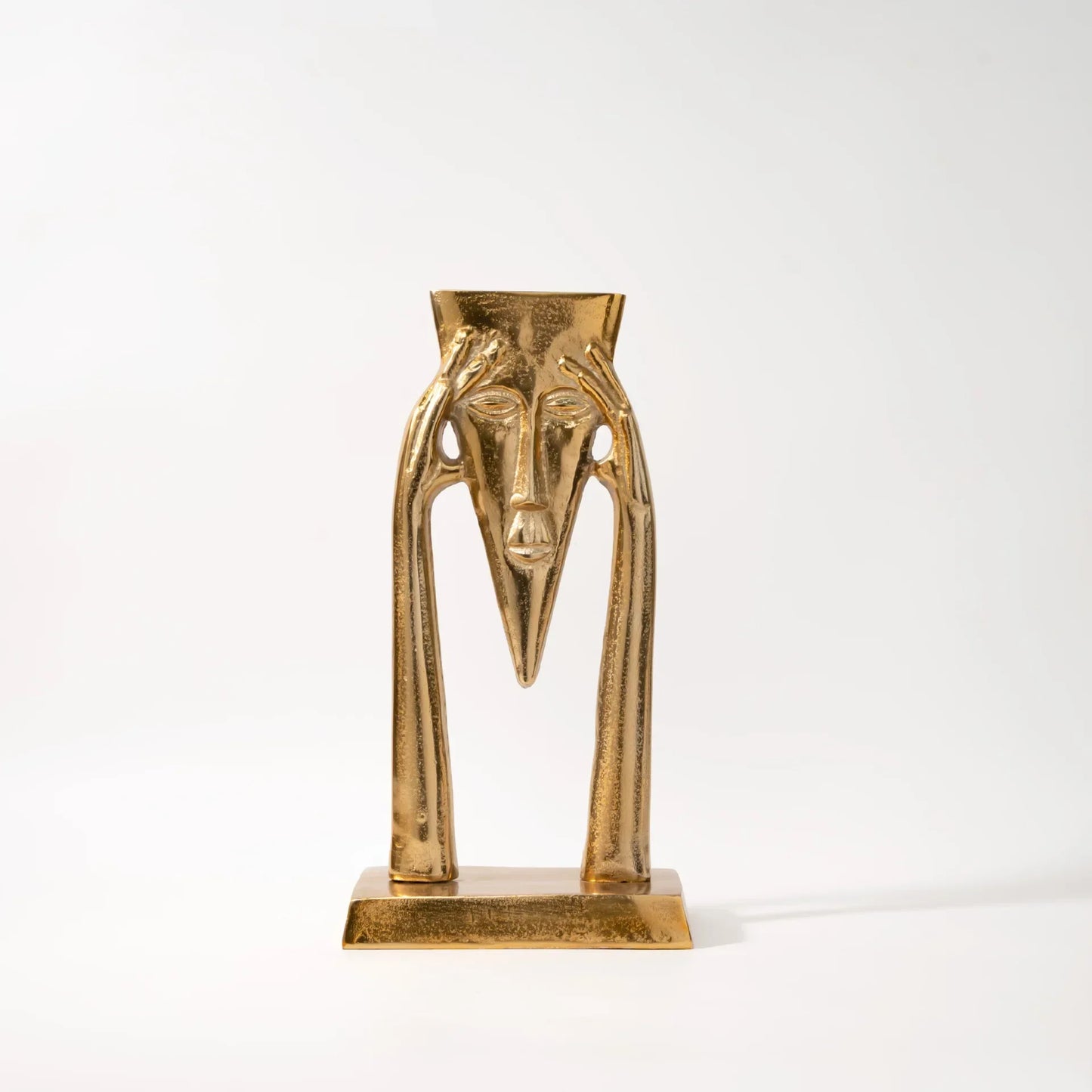 DecorBites™ Golden Masked Figure Sculpture: Abstract Geometric Portrait Home Decor Figurine