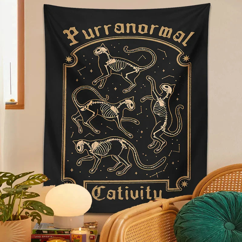 Decobites Mysterious Cat Skull Tarot Baphomet Occult Witch Cat Tapestry Wall Hanging