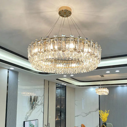DecorBites™ Gold Round/Oval Crystal Chandelier for Living & Dining Room