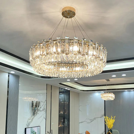 DecorBites™ Gold Round/Oval Crystal Chandelier for Living & Dining Room