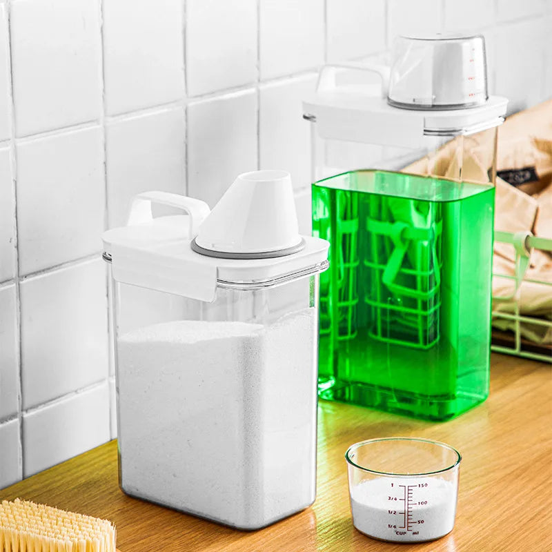 DecorBites™ Laundry Powder Dispenser Container with Measuring Cup - Transparent Storage Jar