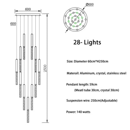 DecorBites™ Crystal Led Chandelier for Modern Loft Living Room Staircase, Gold Art Deco Hanging Lamp