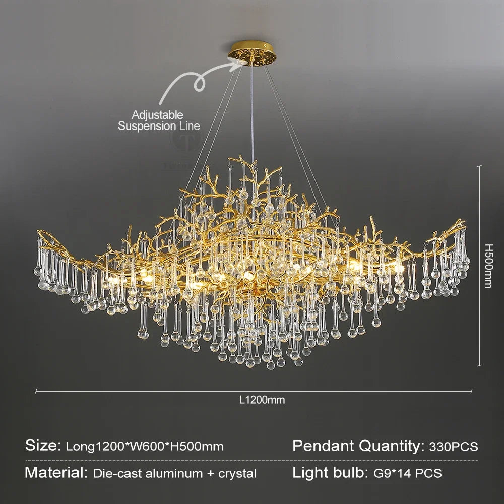 Decorbites™ Candelabro de Cristal Dorado - Luz Larga de Lujo Moderno para Cocina, Comedor, Sala de Estar, Dormitorio