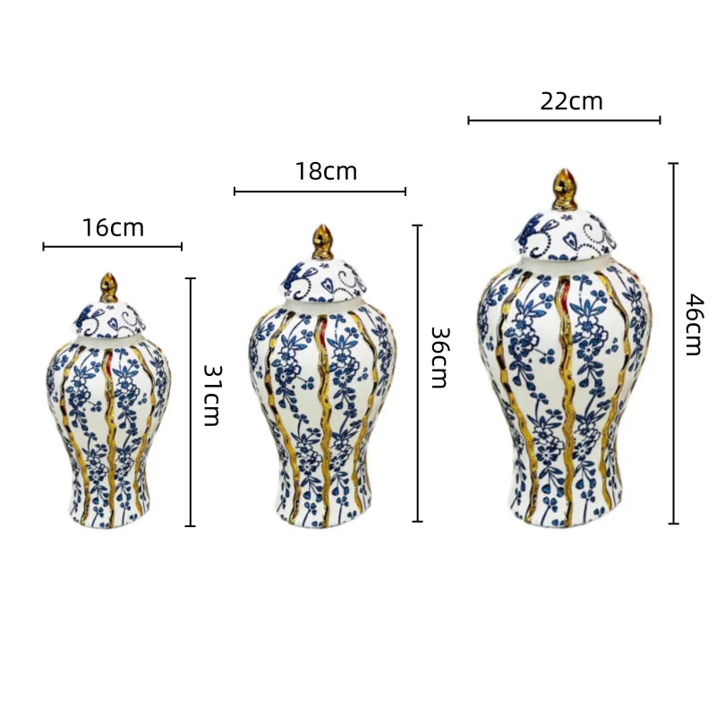 مزهرية ديكور بايتس™ العامة المصنوعة من السيراميك المزجج باللون الأزرق، مزهرية زهور يدوية الصنع، جرة زنجبيل