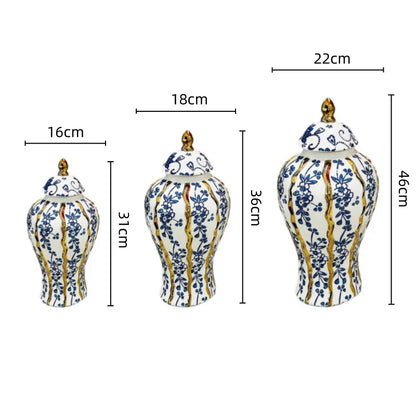مزهرية ديكور بايتس™ العامة المصنوعة من السيراميك المزجج باللون الأزرق، مزهرية زهور يدوية الصنع، جرة زنجبيل