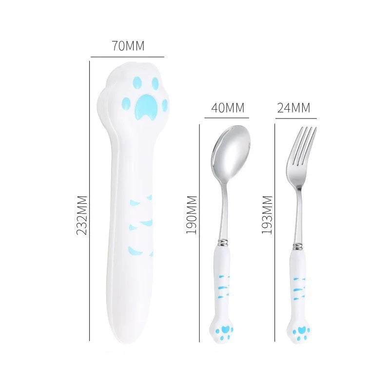 Juego de Cubiertos de Garra de Gato Kawaii™ Decorbites para Niños - Kit de Utensilios de Mesa Portátil para Exteriores