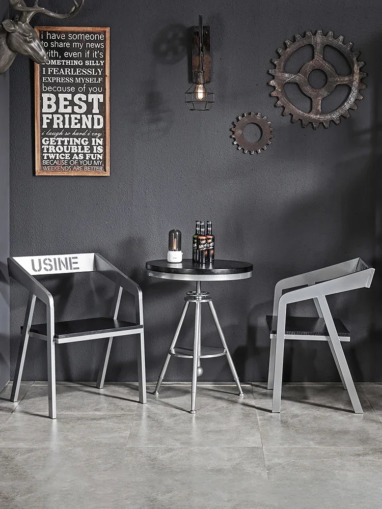 DecorBites™ Industrial Iron Art Solid Wood Dining Chair for Coffee Shop & Bar