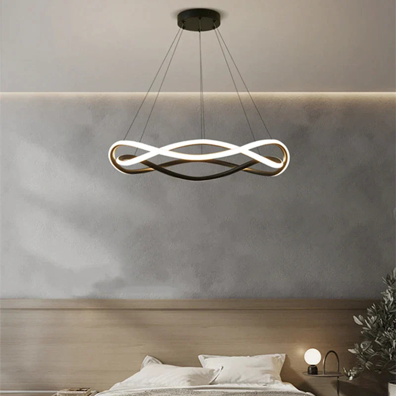 DecorBites™ Black Geometric LED Ring Chandelier for Elegant Spaces