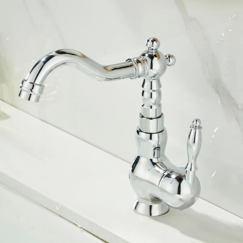 Grifo de Lavabo de Palangana de Oro Decorbites™ Manija Única Grifo Mezclador de Agua Caliente y Fría