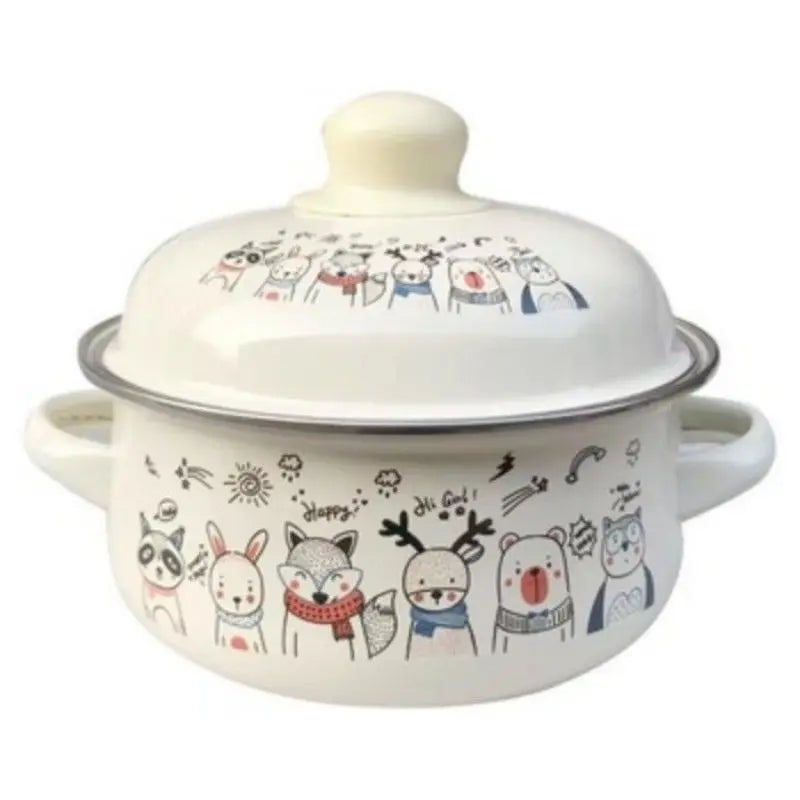 DecorBites™ Enamel Stock Pot with Lid, 1.5L Multi-Purpose Cooking Pot for Kitchen Soups and Porridge