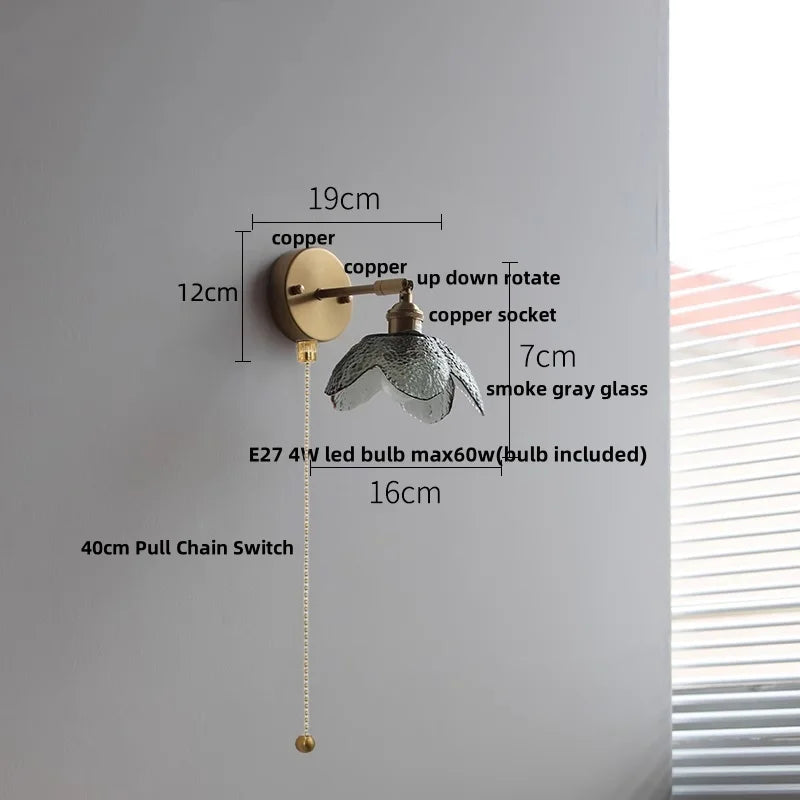 DecorBites™ Glass Bedside Sconce: Modern Nordic LED Wall Light with Pull Chain Switch
