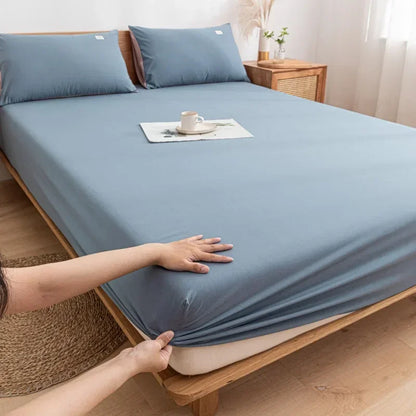 DecorBites™ Cotton Fitted Sheet with Elastic Bands for Single Double King Queen Bed