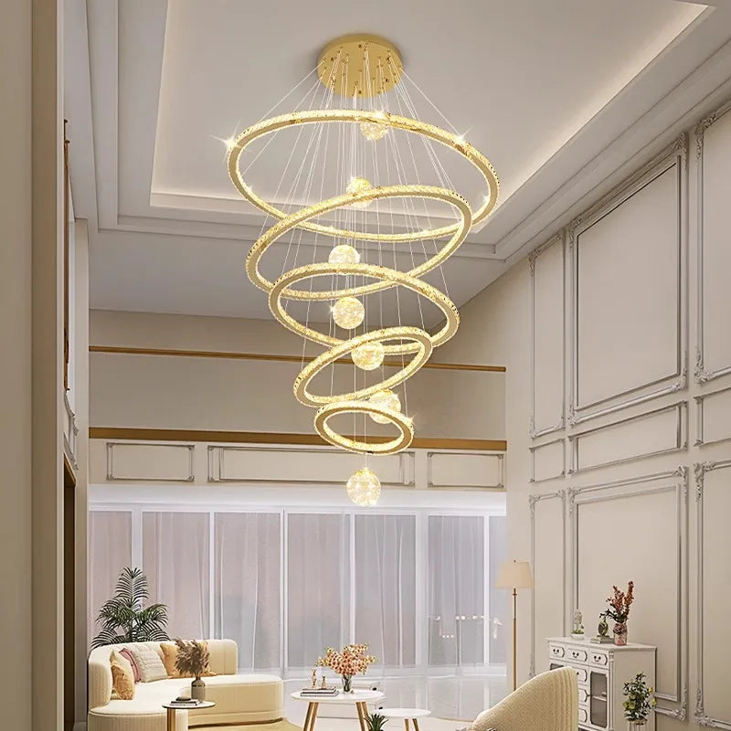 DecorBites™ Crystal Chandelier Stair Pendant Lamp Living Room Pendant Lights Interior Lighting