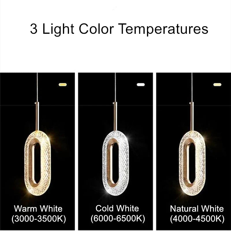 DecorBites™ Crystal Oval Gold Ring Pendant Light Chandelier for Living Room & Bedroom