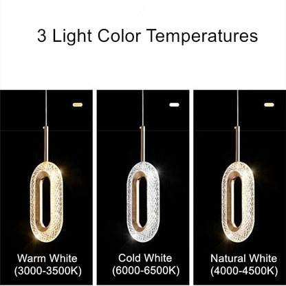 DecorBites™ Crystal Oval Gold Ring Pendant Light Chandelier for Living Room & Bedroom