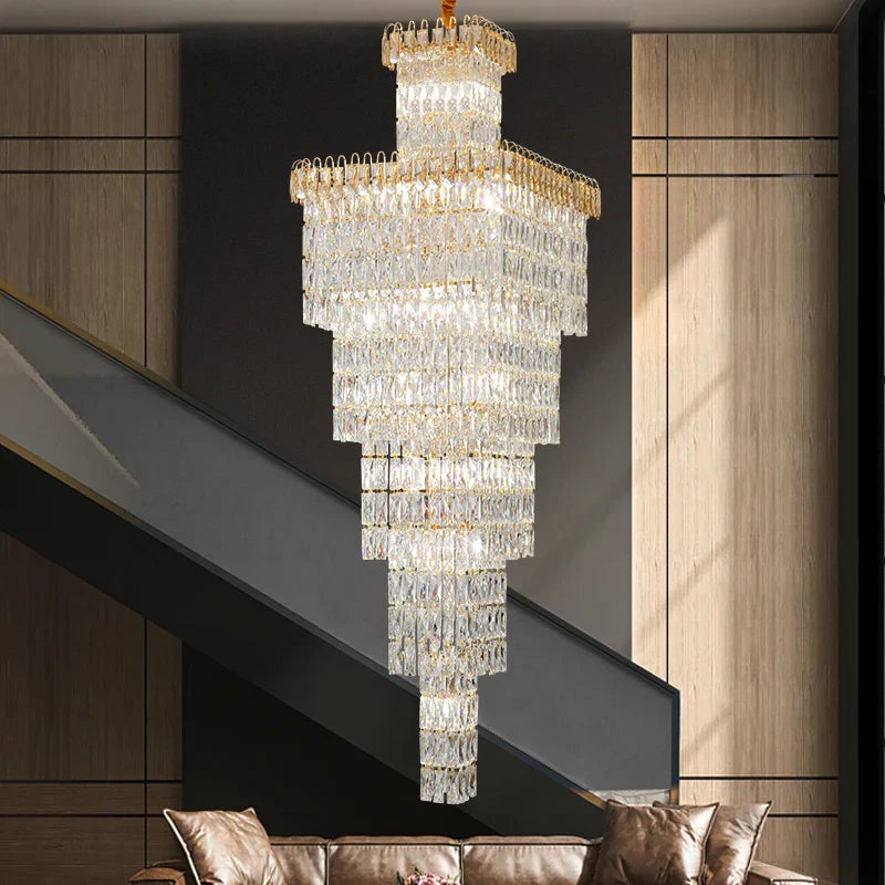 DecorBites™ Crystal Hollow Stair Chandelier for Duplex Villa and Hotel Lobby