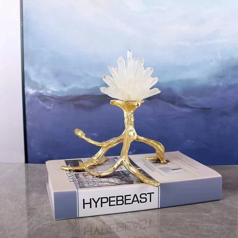 DecorBites™ Crystal Stone Golden Bird Metal Tree Sculpture Room Decoration