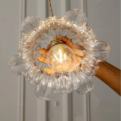 Nordic Flower Glass Pendant Light in Green or Champagne