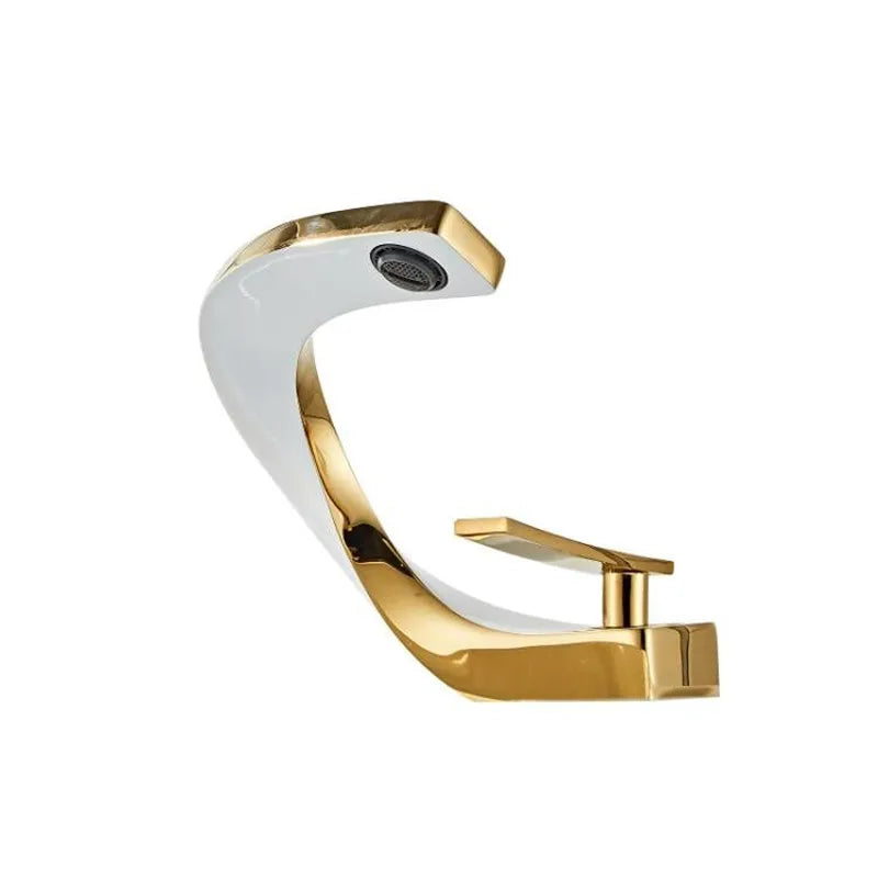 Grifo de lavabo para baño Decorbites™ Oro y Blanco montado en cubierta, latón con acento en oro rosa