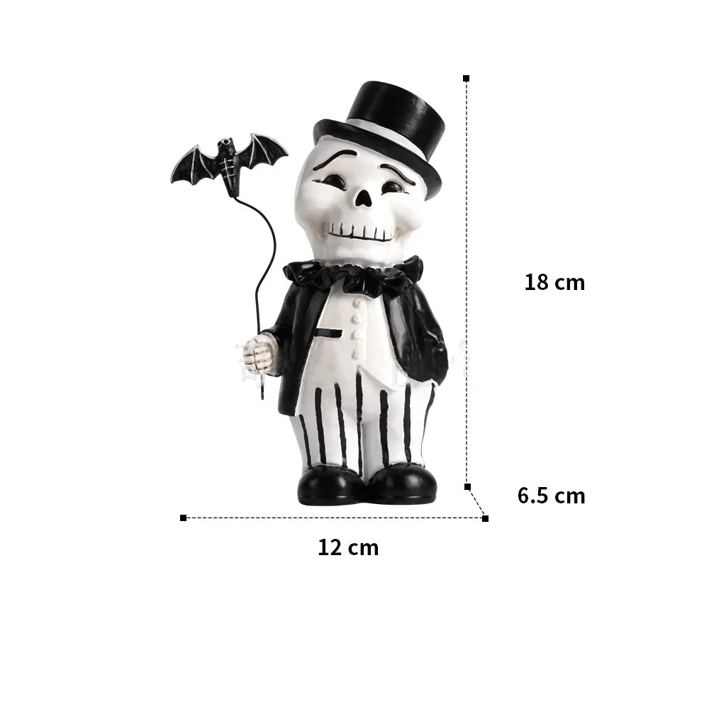 DecorBites™ Cartoon Skeleton Gentleman Bat Halloween Statue Home Decor Figurine