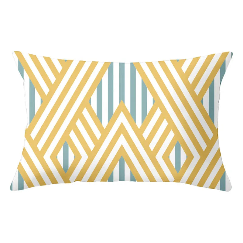 Funda de almohada rectangular curva con rayas geométricas DecorBites™ - Cojines decorativos para sofá en amarillo y azul