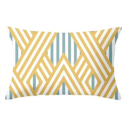 Funda de almohada rectangular curva con rayas geométricas DecorBites™ - Cojines decorativos para sofá en amarillo y azul