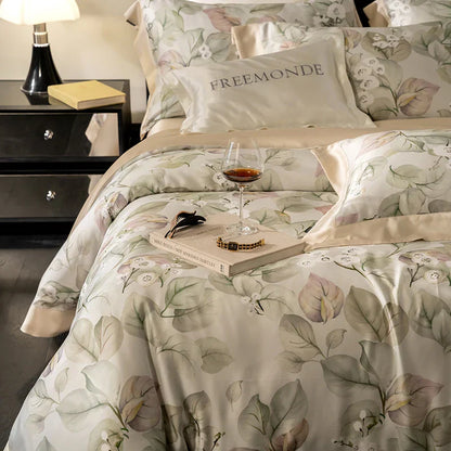 DecorBites™ Egyptian Cotton Print Bedding Set: King Queen Sheet Pillowcase Duvet Cover