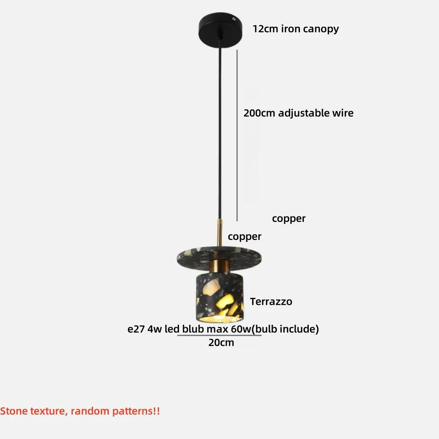 DecorBites™ Black Terrazzo Stone LED Pendant Lamp Modern Nordic Hanging Lights