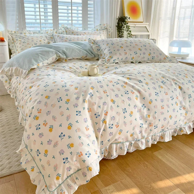 Decobites Princess Ruffles 100% Cotton Quilt Cover Set - Floral Soft Duvet Cover