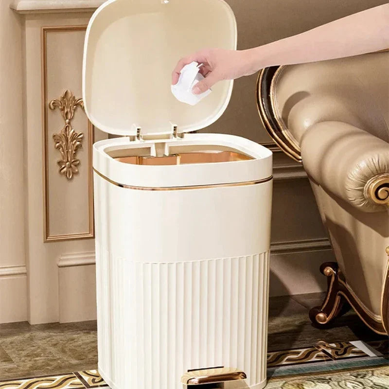 DecorBites™ Light Luxury Pedal Trash Can with Lid for Kitchen Bathroom Large Capacity Bin