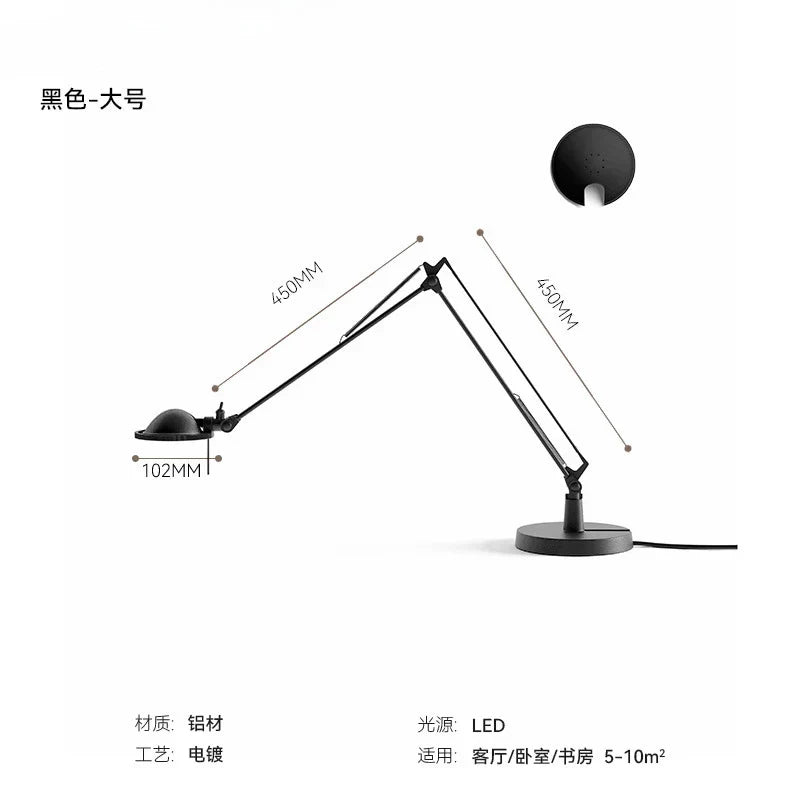 DecorBites™ Industrial Black/Chrome LED Rocker Arm Desk Light with Adjustable Arm