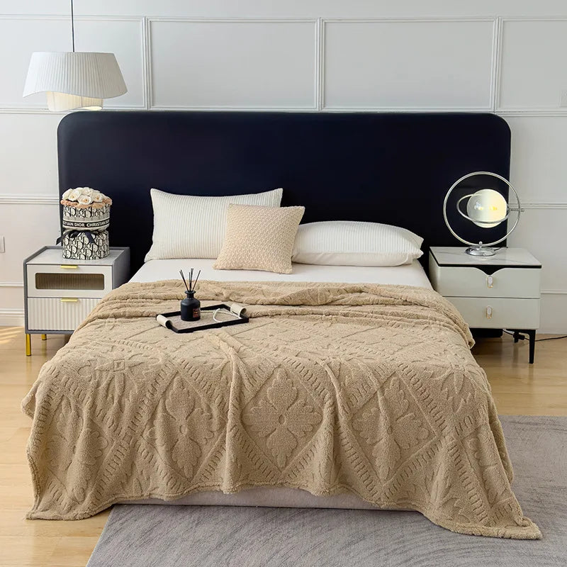 DecorBites™ Jacquard Coral Velvet Sofa Cover Blanket | Soft & Warm for Spring/Autumn