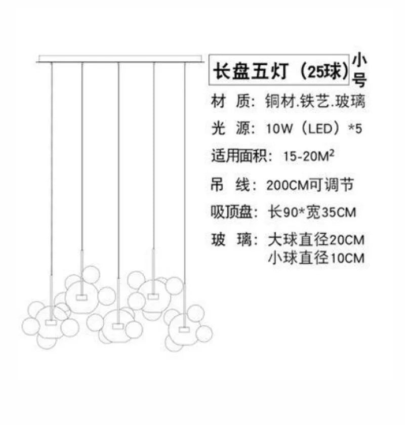 DecorBites™ Glass Chandelier: Nordic-Italian LED Pendant Light for Living & Dining Room