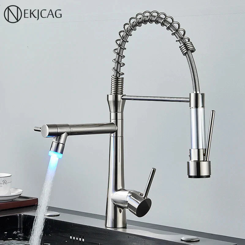 DecorBites™ Dual Nozzle Gourmet Kitchen Faucet | Pull-Down, 360° Rotation, Chrome Mixer