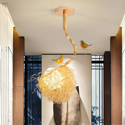 Decorbites™ Goldener LED-Kronleuchter Vogelnester für modernes Cottagecore-Wohnzimmer-Dekor