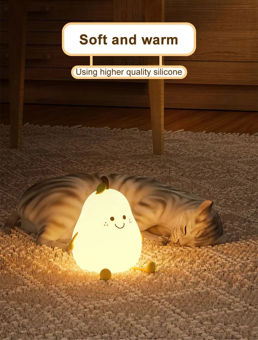 DecorBites™ USB Rechargeable Night Light Pear Silicone Night Lights Touch Sensor Bedroom Bedside Cat Lamp With Remote