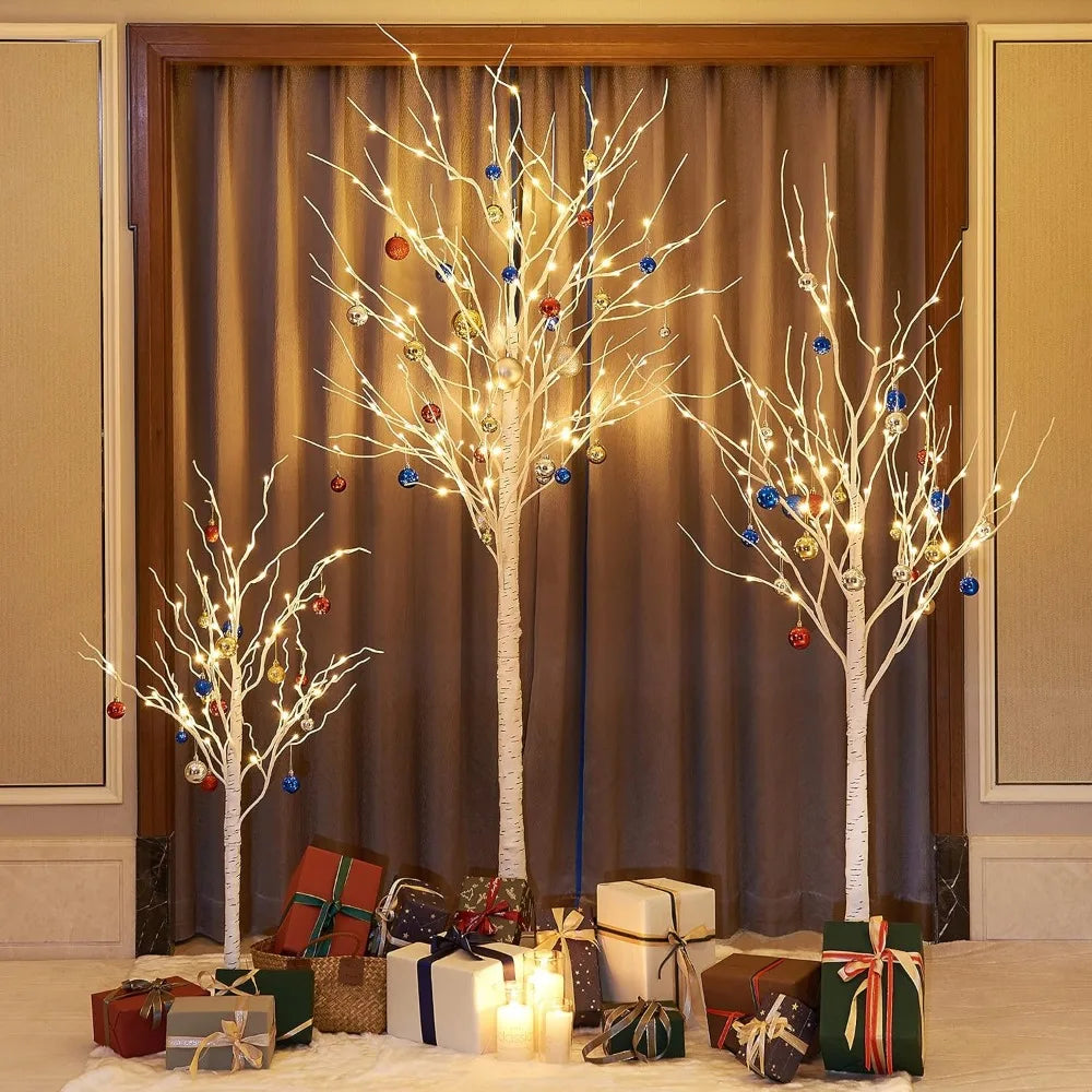 4 feet 6 feet and 8 Feet Birch Tree,Warm White, for Home,Pack of 3, Festival, Party, and Christmas Decoration, Indoor