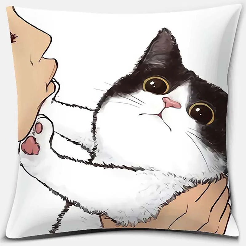 DecorBites™ Cute Cat Kiss Love Cartoon Pillowcase for Home Decor