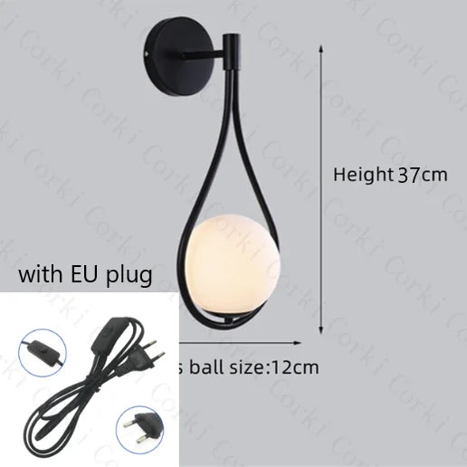 ديكوربايتس™ مصباح حائط LED على شكل كرة زجاجية، وحدات إضاءة غرفة نوم عصرية بسيطة