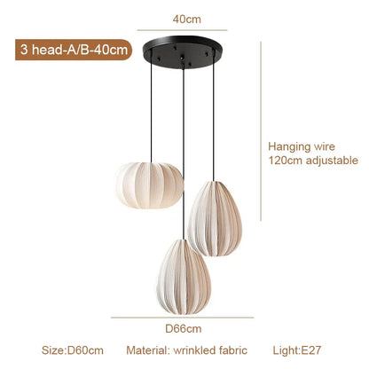 DecorBites™ Japanese Wabi-Sabi Pleated Fabric Pendant Lights for Dining Room & Bedroom