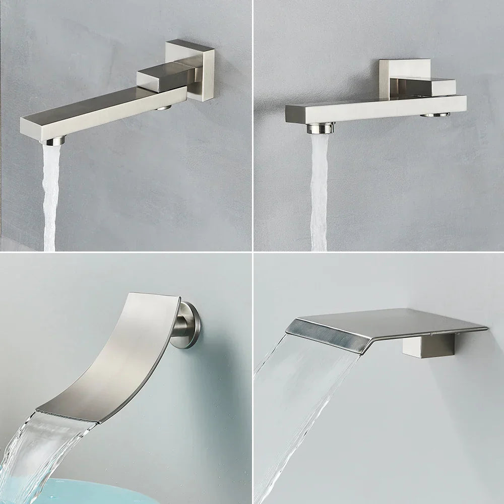 DecorBites™ Brushed Nickel Rainfall Shower Faucet Set Wall Mounted Control Valve