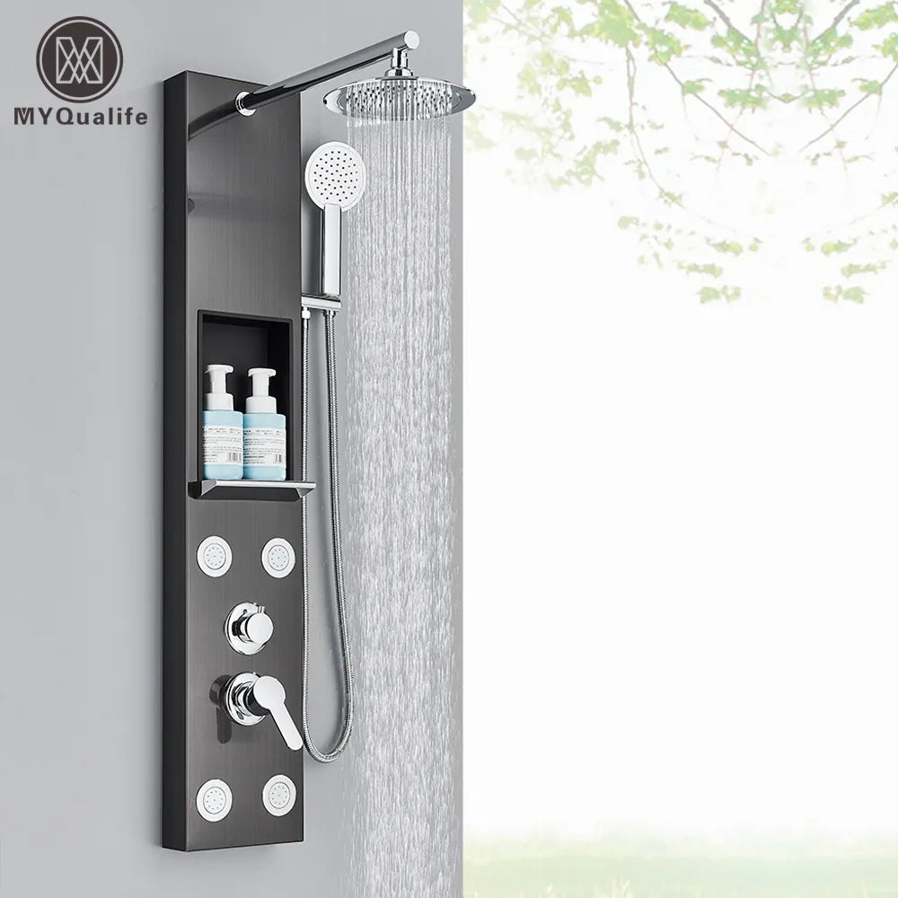 DecorBites™ Rainfall Shower Panel with Storage Rack and Massage Jets