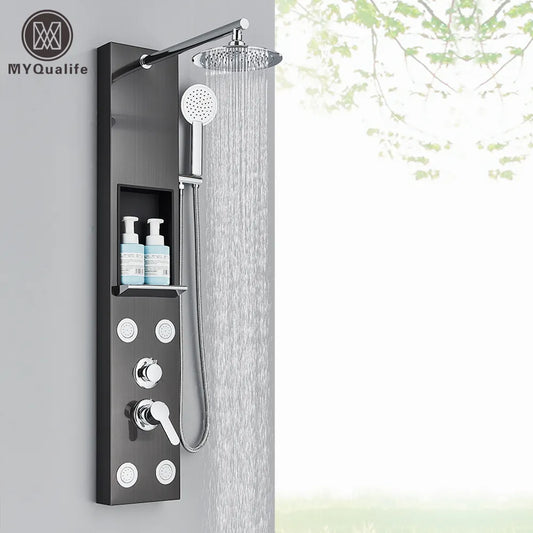DecorBites™ Rainfall Shower Panel with Storage Rack and Massage Jets