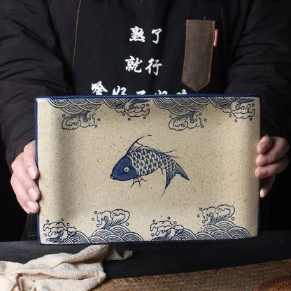 DecorBites™ Japanese Fish Print Ceramic Tableware - Special-shaped Large Dinner Plate Set