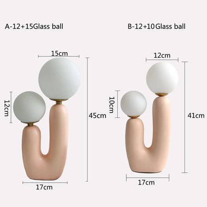 Lámpara de mesa LED DecorBites™ con forma de bola de cristal: Resina verde y rosa, estilo nórdico para la decoración del hogar.