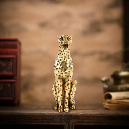 DecorBites™ Golden Leopard Cheetah Resin Animal Sculpture Figurine