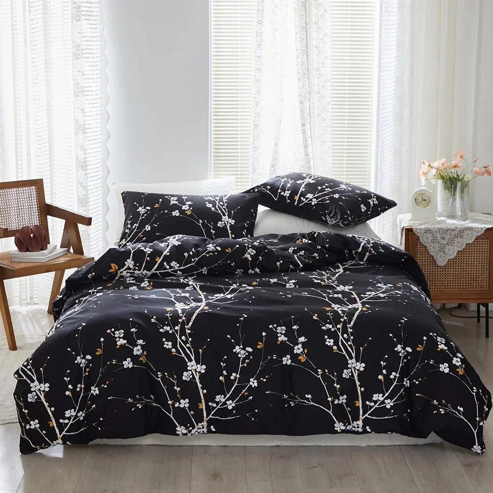 Decobites Plum Blossom Double Duvet Set: Soft Skin-Friendly Quilt Cover & Pillowcase